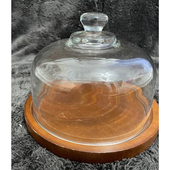 Vtg. Goodwood Teak Glass Covered Dome Cheese Tray/Plate - Picture 1 of 4